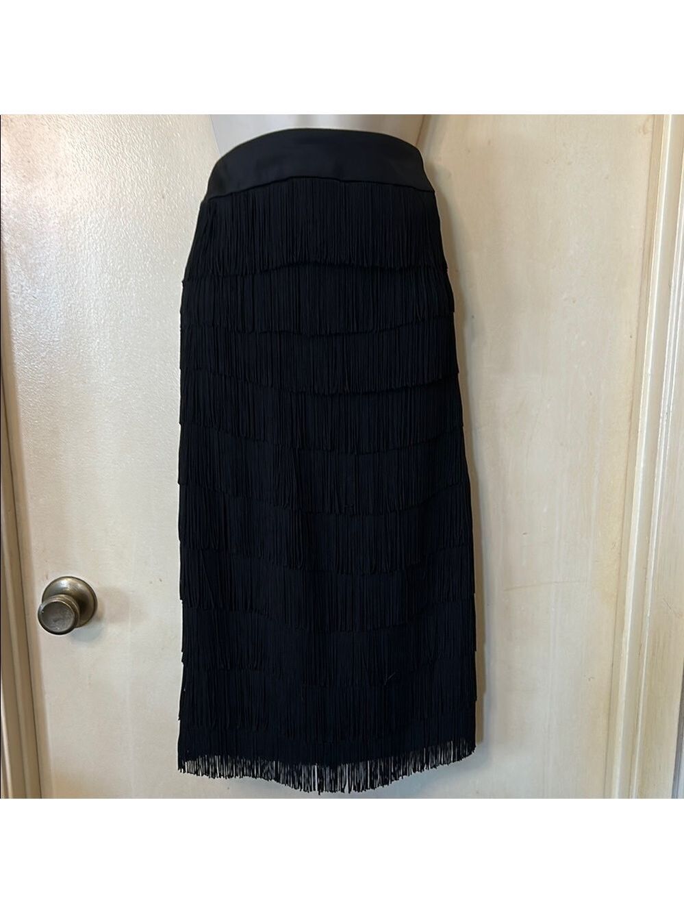 Jaygodfrey black silk fringe skirt size 8